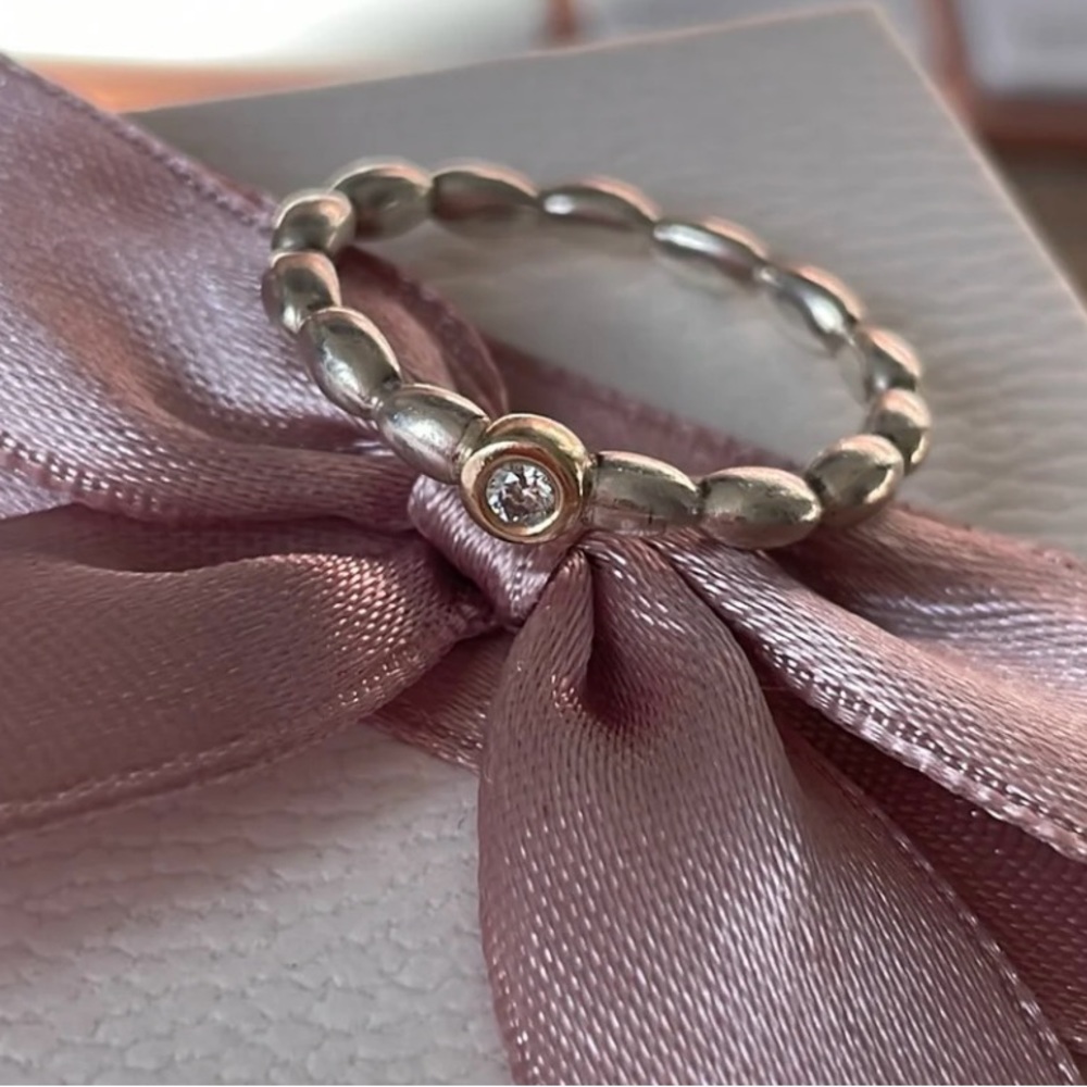 Rare/Retired PANDORA Elegant Embrace 925 Sterling 14kt Gold Diamond Ring 5.5 50 - Picture 5 of 15